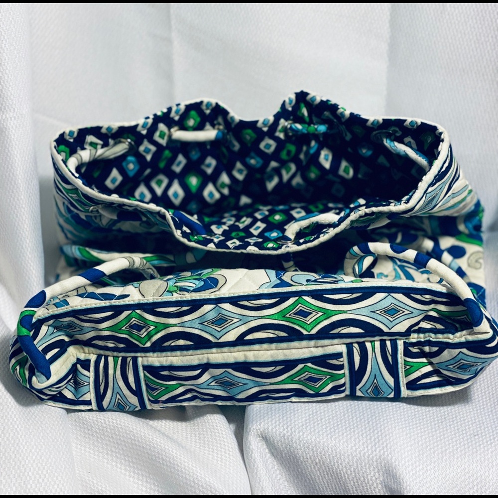 Vera Bradley Drawstring Backpack Blue White Green - Picture 6 of 16